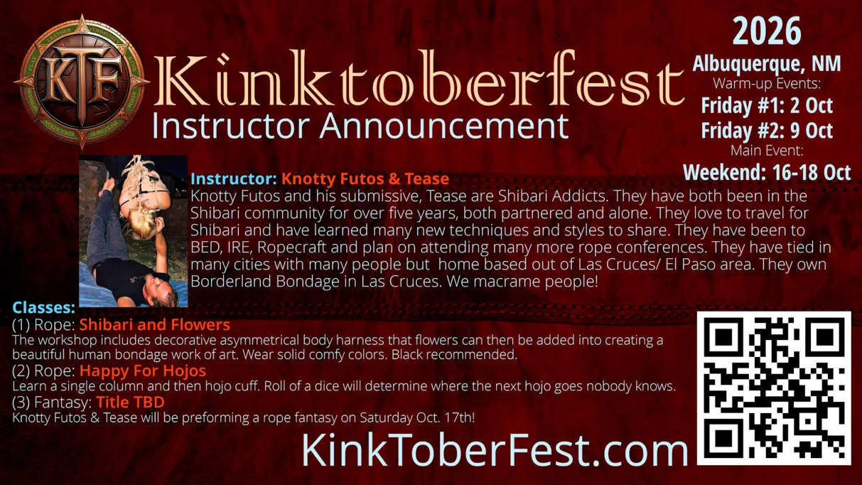 Kintoberfest 2026 Instructor Announcement - Knotty Futos & Tease